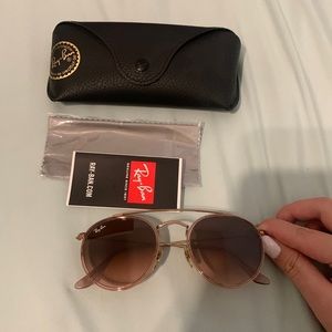 Double Bridge Round RayBan Rose gold pink brown gradient sunglasses RB3647 51-22